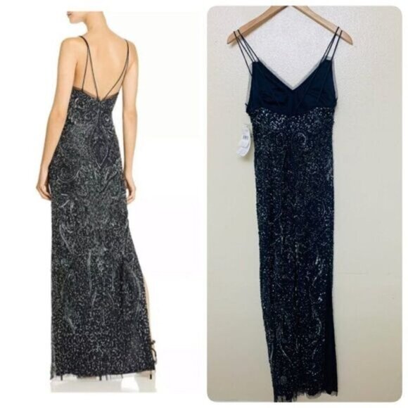Aidan Mattox Deco Beaded Column Black-Tie Formal Gown Size 10 in Twilight Navy - Picture 2 of 13